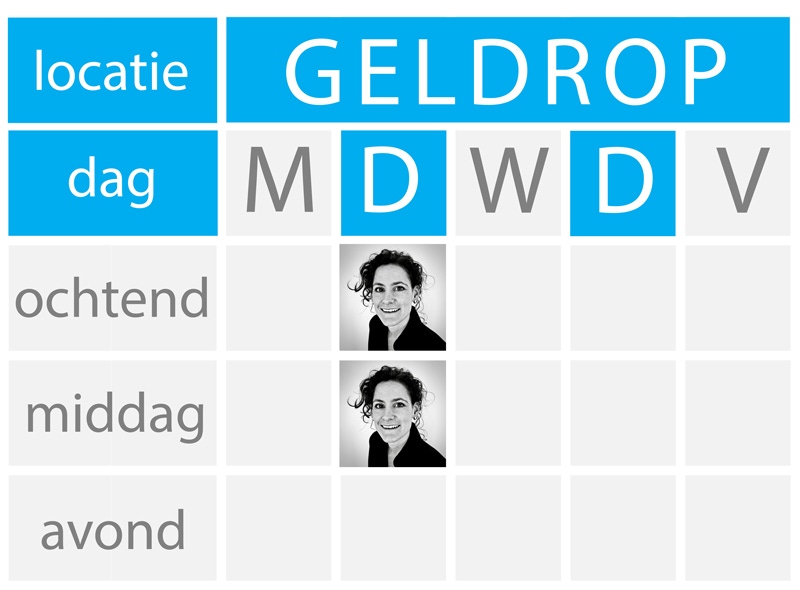 Week schema van Maartje Baur op praktijk locatie Geldrop