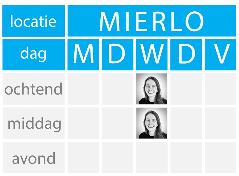 Week schema van Aylene de Kleijn op praktijk locatie Mierlo