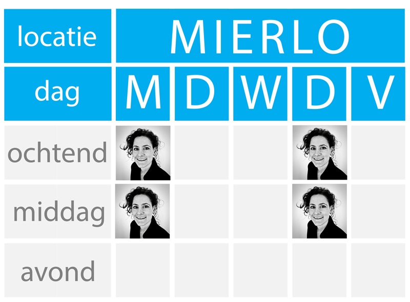 Week schema van Maartje Baur op praktijk locatie Mierlo